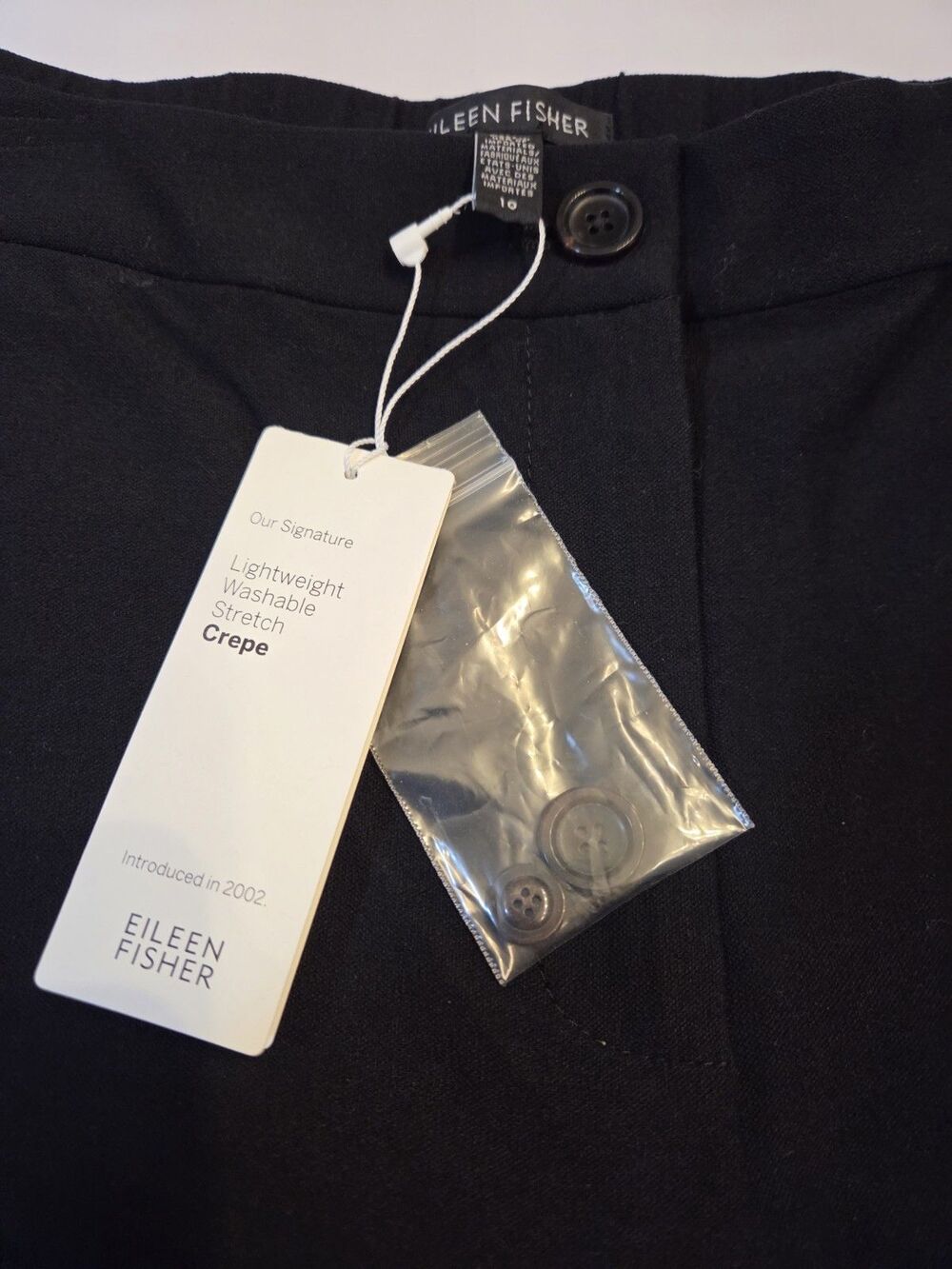 NWT Eileen Fisher Black Wide Leg Ankle Pants 10 Stretch Crepe Quiet Luxury - Picture 3 of 9